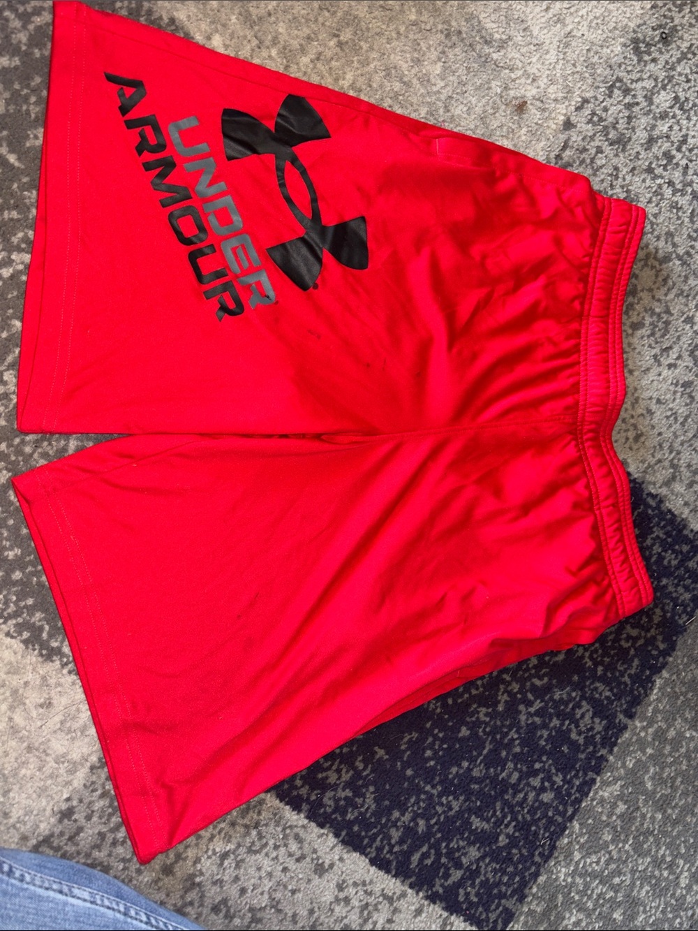 Under Armour boysBright Red Athletic Shorts with Black Logo